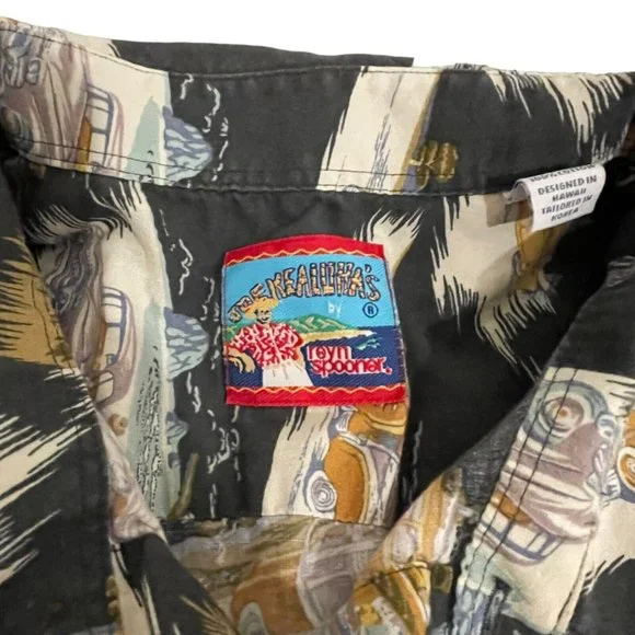 Joe Kealuha’s Reyn Spooner Mens Hawaiian Shirt 2XL Black Car Print Short Sleeve - Picture 6 of 9